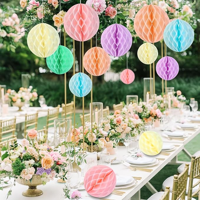 Hanging Honeycomb Decorations, Pastel Party Decorations, Rainbow Honeycomb - Image 7