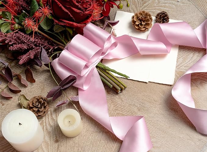 Pink Satin Ribbon Double-Faced Wired Ribbons - Image 8