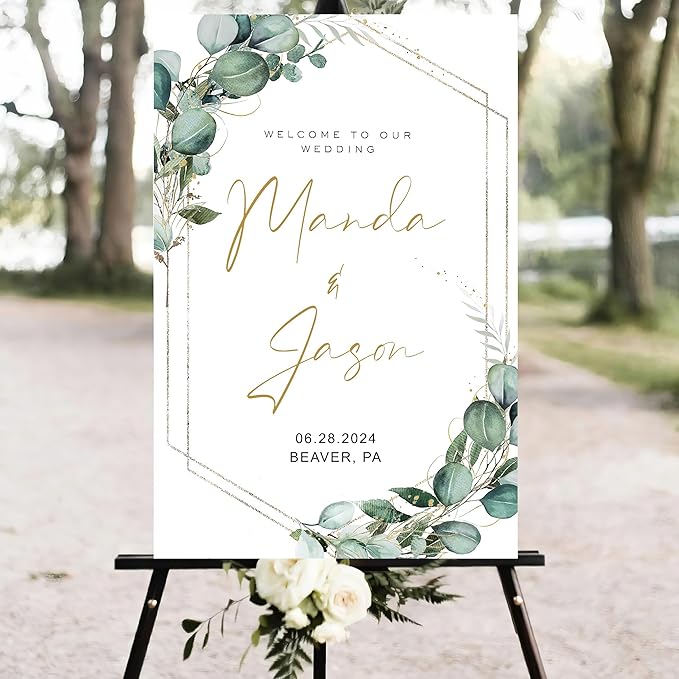 Generic Greenery Wedding Welcome Sign, 18x27 inches, Modern Geometric - Image 4