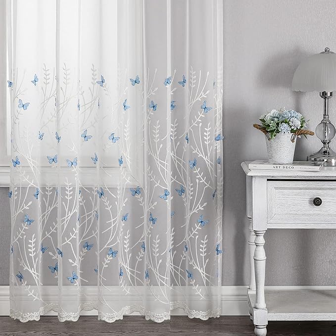 VISIONTEX White Sheer Voile Curtains, Decorative White Embossed Drip Rod Pocket - Image 6