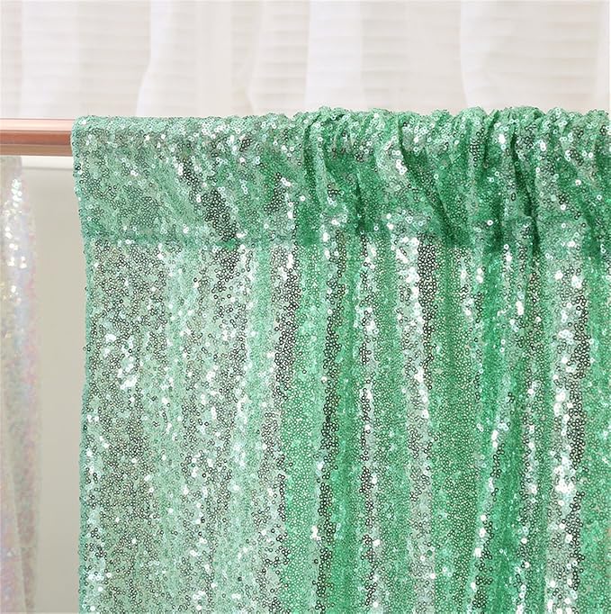 Eternal Beauty Mint Green Sequin Backdrop, 10x10 Ft Glitter Background Curtains - Image 4