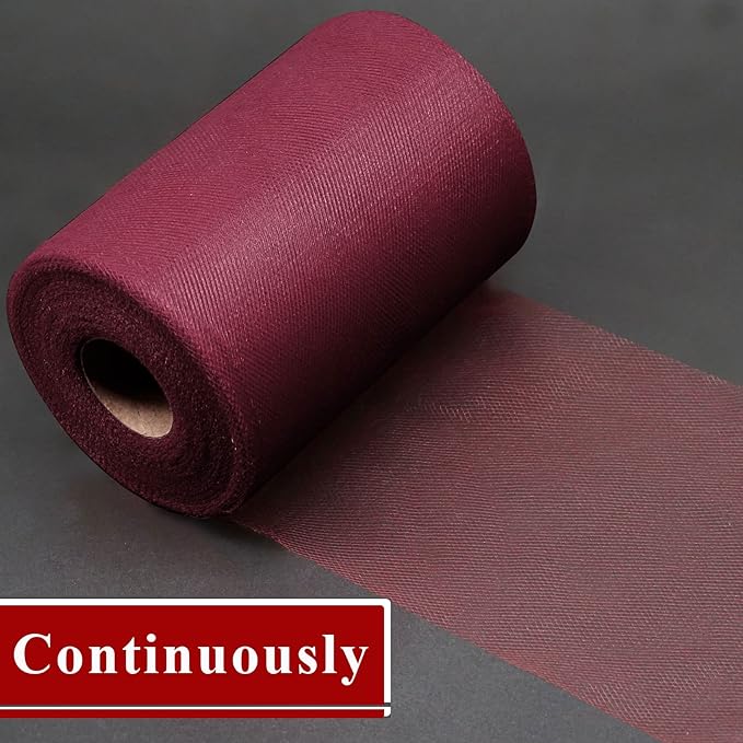 Burgundy Tulle Fabric Rolls 6 Inch by 200 Yards Fabric Spool Tulle Ribbon - Image 3