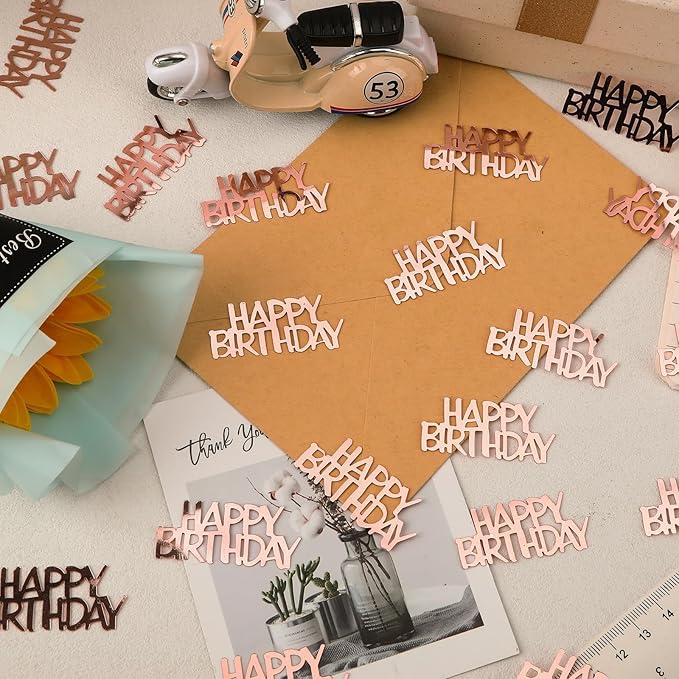 MARFOREVER Rose Gold Happy Birthday Glitter Confetti, Birthday Party Metallic - Image 6