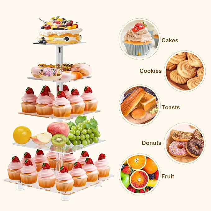 Cupcake Stand for 50 Cupcakes, 5 Tier Cupcake Holder, Large Clear Cupcake Tower - Image 8
