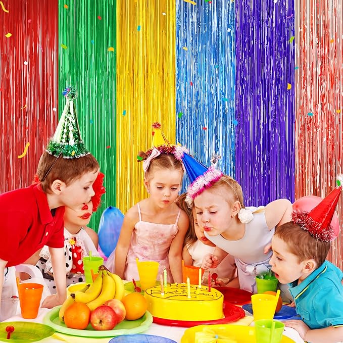 Rainbow Metallic Tinsel Foil Fringe Curtains Backdrop - Image 3