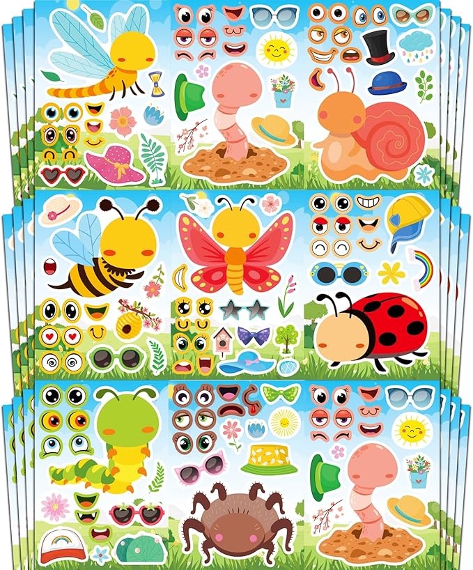Aowplc 32 Sheets Insect Make-a-Face Stickers by Aowplc