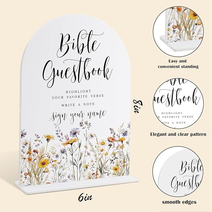 Wedding Signs for Ceremony and Reception, Boho Floral Acrylic Bible Guestbook - Image 2