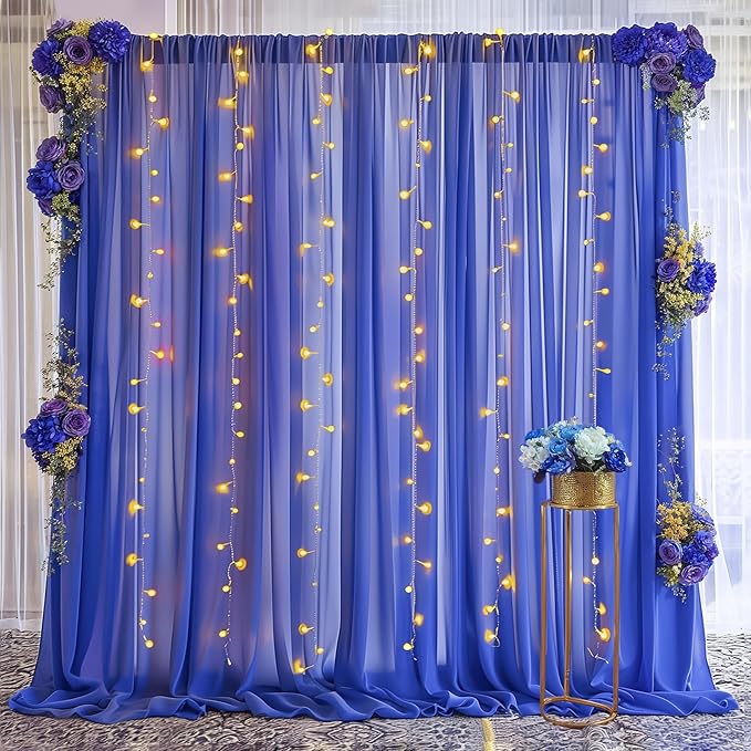 10ft x 10ft Royal Blue Backdrop Curtains, Wrinkle-Free Sheer Chiffon Fabric - Image 7