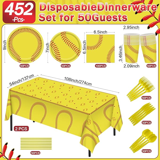 452 Pcs Softball Birthday Party Decorations - Image 3