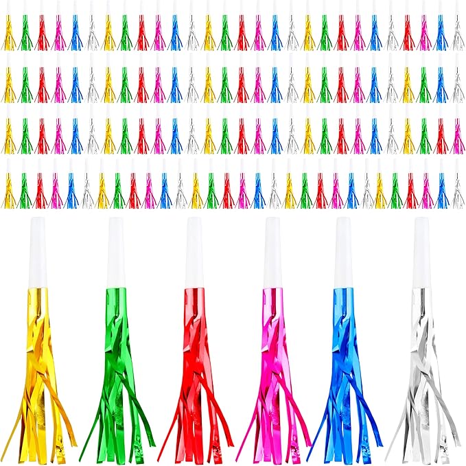 120 Pcs Glitter Bomb Noise Maker Gold Metallic Fringed Squawker Blowouts Silver by Unknown
