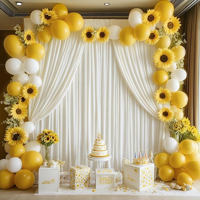 50ftx14FT Wrinkle Free Ivory Backdrop Curtain, 10 Panels 14FT Height Ivory - Image 4