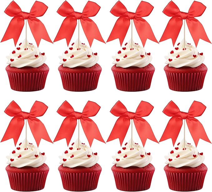 24 PCS Bow Cupcake Toppers Bowknot Cake Toppers Bow Cupcake Picks Bowknot by ZHUOWEISM