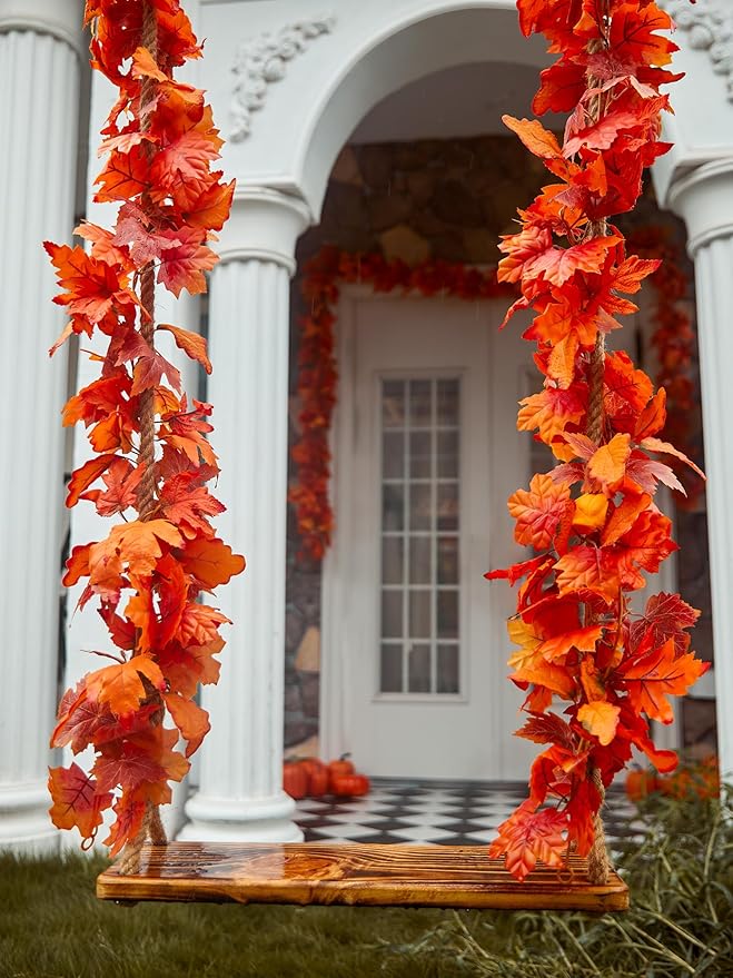 PARTY JOY 6PCS Orange Leaf Garland, 5.6Ft Halloween Garland Artificial Maple - Image 2