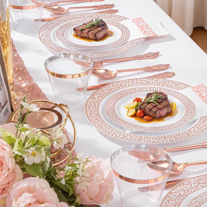 Festiva 350PCS Rose Gold Plastic Dinnerware Set - Image 6