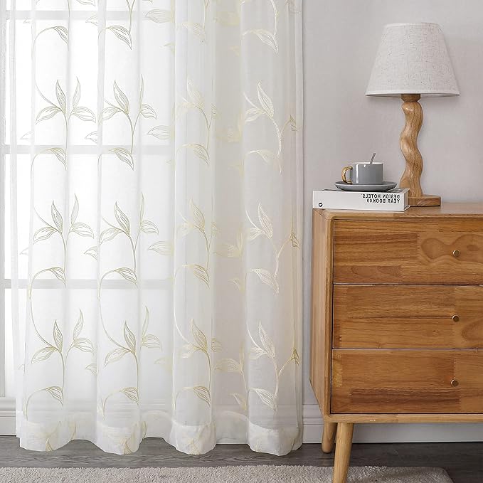 VISIONTEX Sheer Curtains 108 inch Length 2 Panels Set, Rod Pocket Embroidered - Image 5