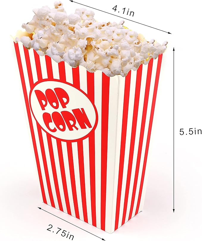 25 Pcs Small Popcorn Boxes for Party 5.5 Inches Tall Red & White Striped - Image 2