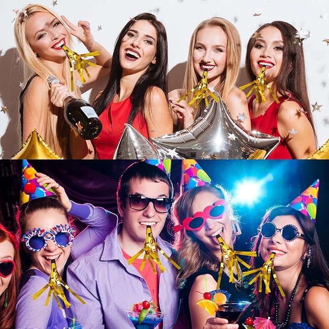 Noise Makers, Glitter Metallic Fringed Party Blowers Noisemakers Horns - Image 6
