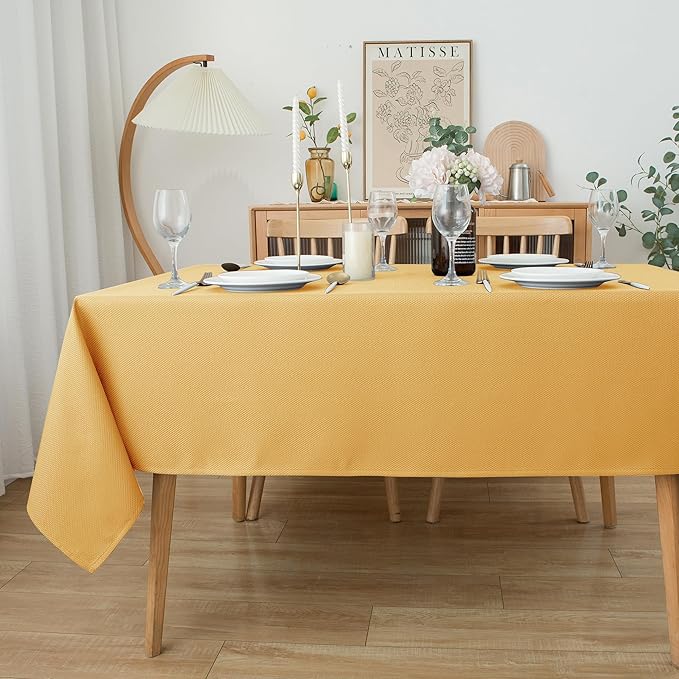 Biscaynebay Fall Tablecloth Textured Fabric 90x132 Inch Rectangular, Fall Gold - Image 8