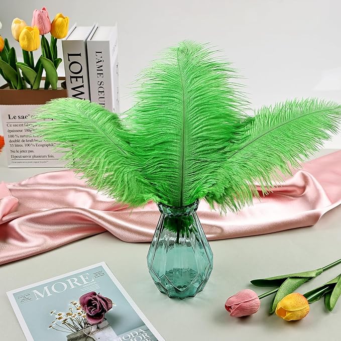 THARAHT Green Ostrich Feathers 24pcs Natural Bulk 10-12Inch 25cm-30cm - Image 6