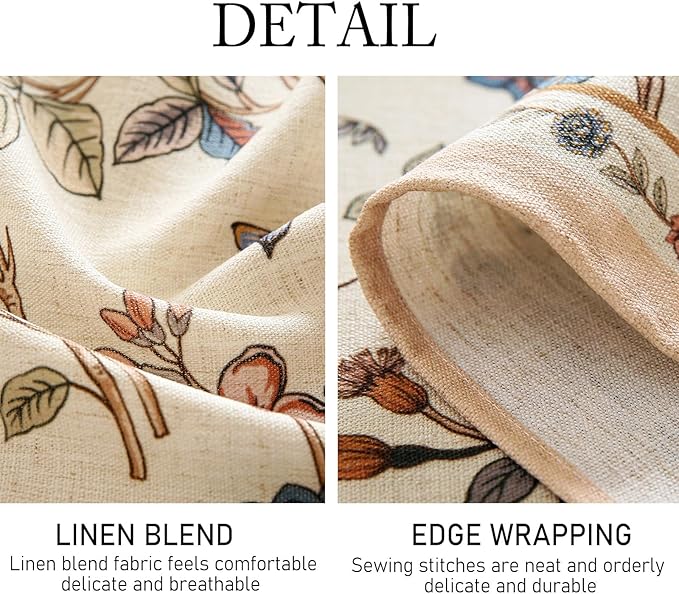 ISAENNE Designer French Light Beige Round Tablecloth, Linen Florals and Birds - Image 5