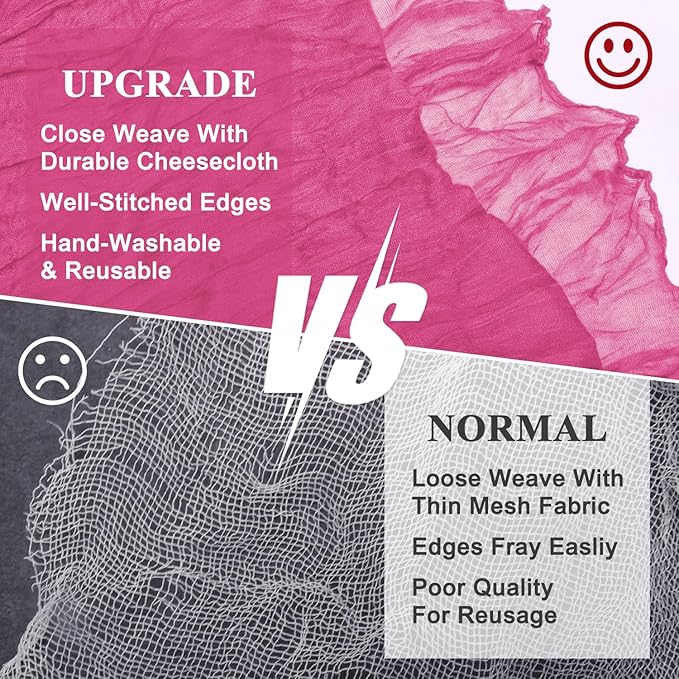 Asee'm 4pcs Cheesecloth Table Runner 120 Inches Long Deep Pink Boho Gauze - Image 4