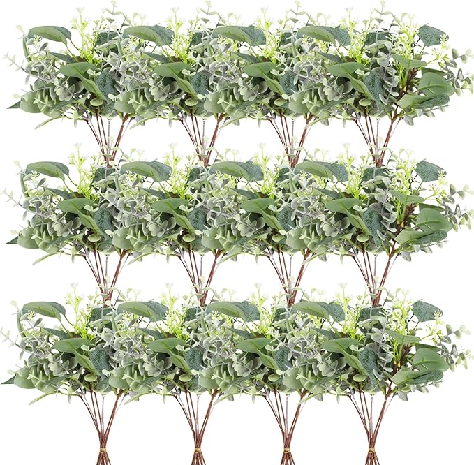 120 PCS Artificial Eucalyptus Stems Bulk Faux Silver Dollar Leaves by Zekonan