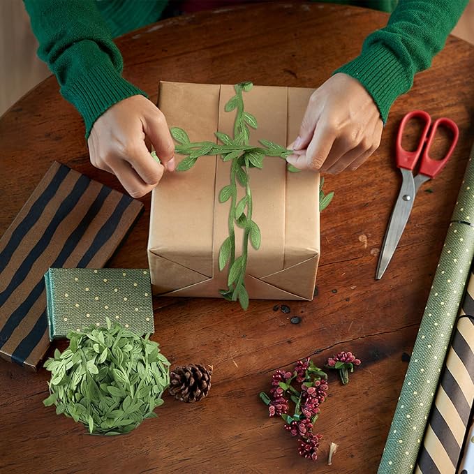 IHKFILAN 262.5 Ft Leaf Ribbon, Olive Green Leaves Leaf Trim Ribbon, Artificial - Image 4