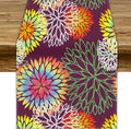 Brown Dahlia Flower Table Runner, Linen Geometric Pattern Floral Table Decor by ShiTingYu