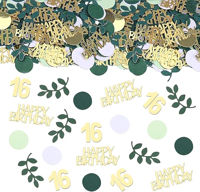 Sage Green 16th Happy Birthday Confetti, 16th Birthday Table Decorations by GYESXYW