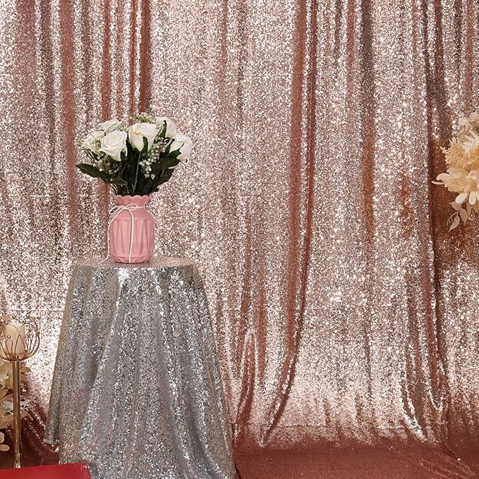 Poise3EHome 4FT x 7FT Rose Gold Sequin Backdrop Curtain Photography - Image 9