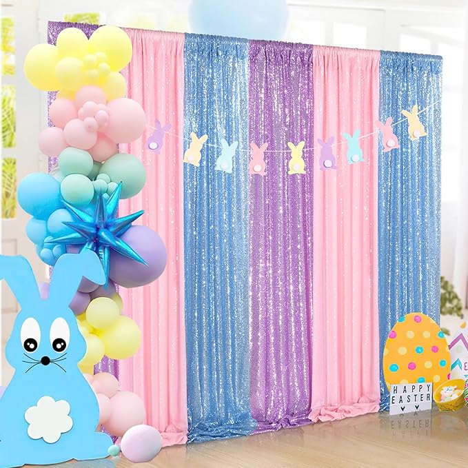 Pink Sequin Backdrop 2 Panels 2FTx8FT Birthday Party Backdrop Curtains Glitter - Image 7