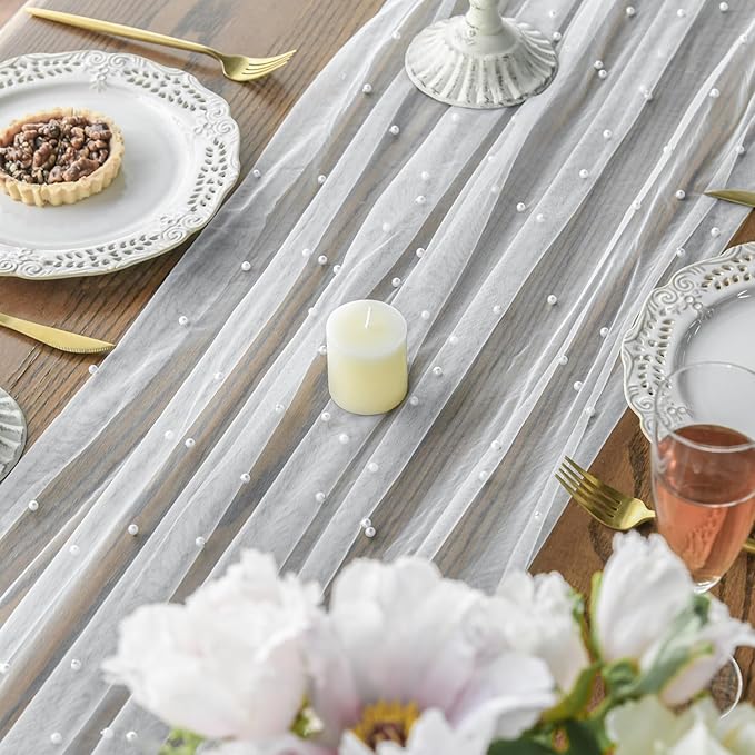 Artoid Mode 6PCS Pearl Gauze Table Runner 120 Inch 10FT, Seasonal Sheer Dining - Image 6