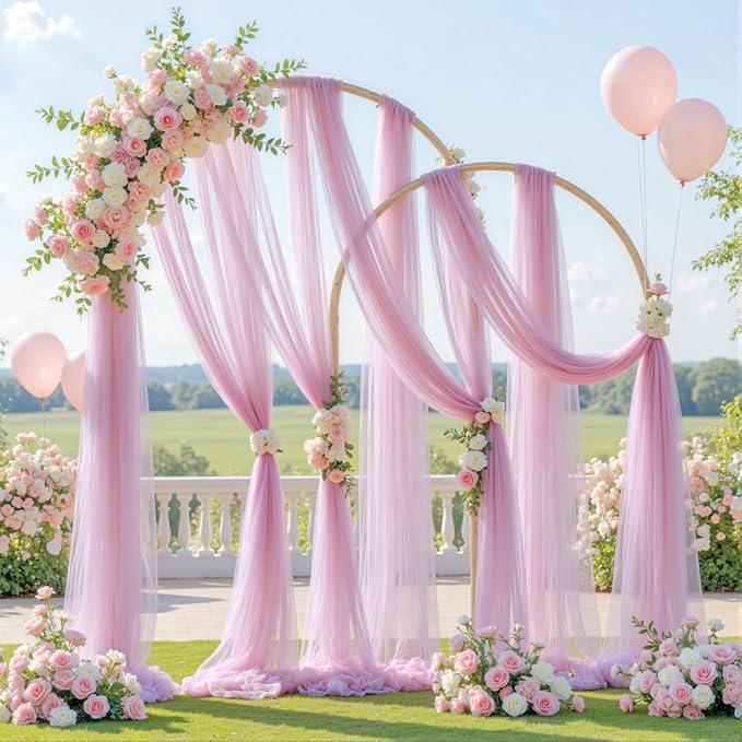 Wedding Arch Draping Fabric Backdrop 2 Panel 60" x 26Ft Dusty Rose Drapes - Image 3