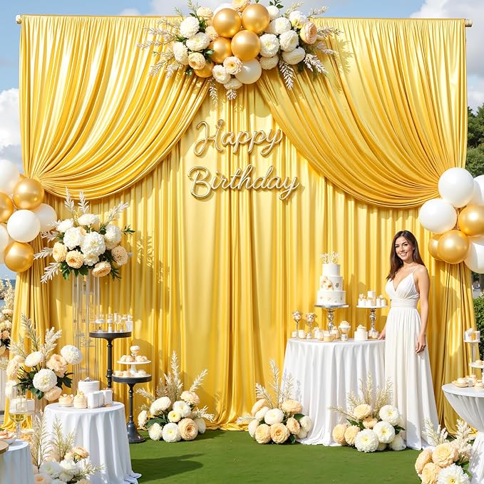 Gold Satin Backdrop Curtains 2 Panels - Image 3