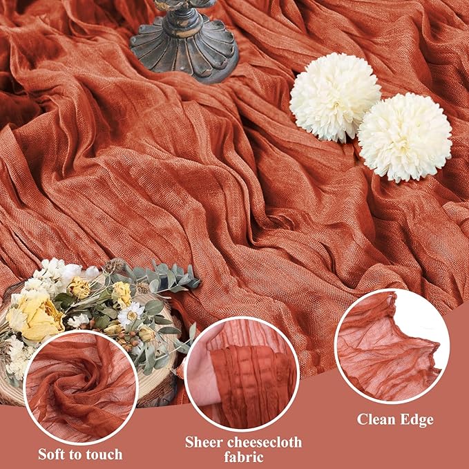 Asee'm 2pcs Cheesecloth Table Runner 120 Inches Long Terracotta Boho Gauze - Image 3