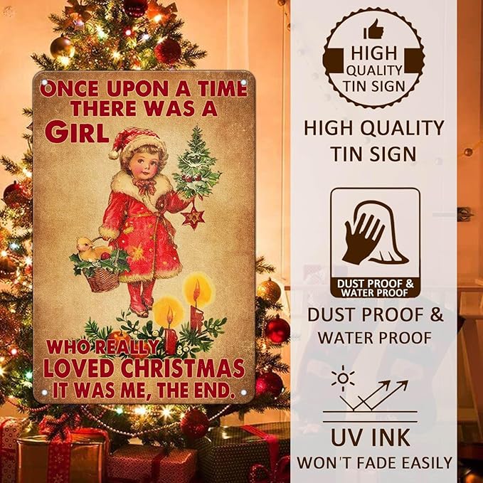 Vintage Christmas Metal Tin Sign ​​Once Upon A Time Girl Loved 80s Christmas - Image 4