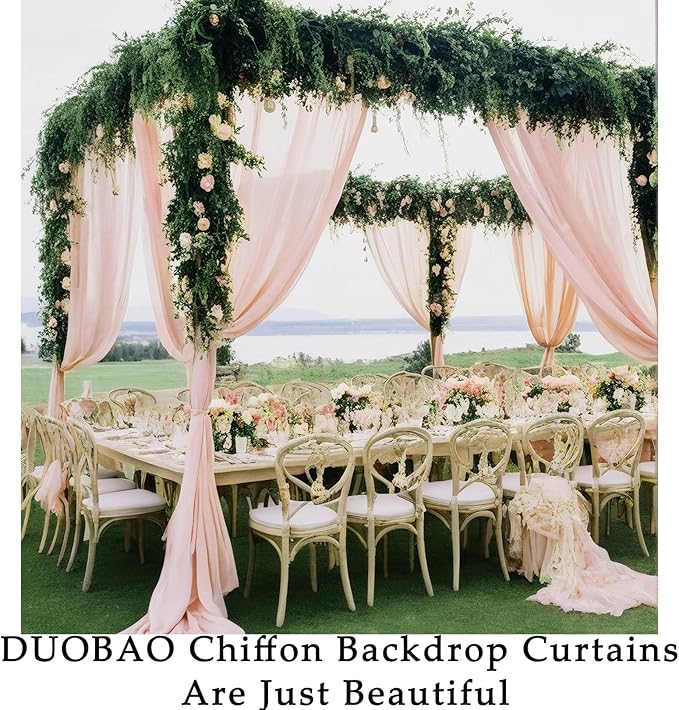 DUOBAO Peach Chiffon Backdrop Curtain-2 Panels 29"x120" Wedding Chiffon - Image 6