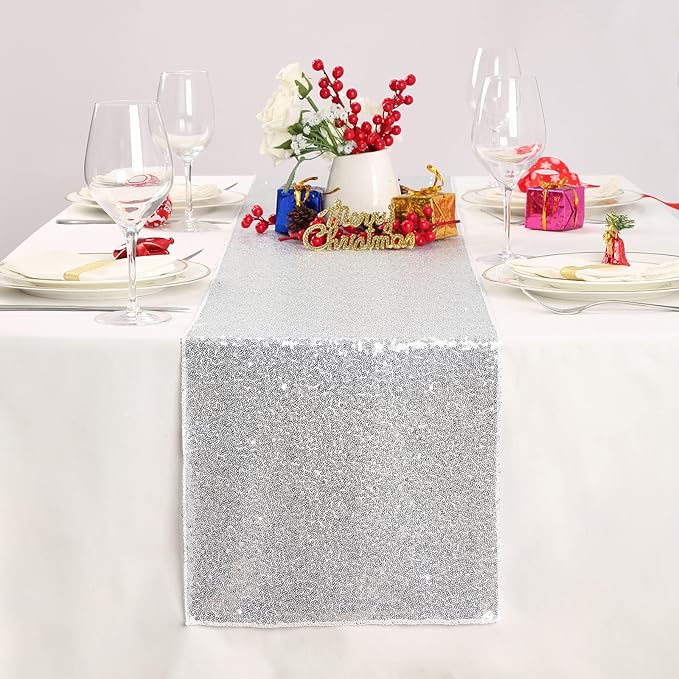 Silver Table Runner 10 Packs 12x72 Inch Sequin Glitter Table Runner - Image 2