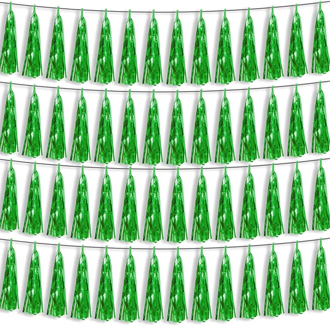 4P Green Foil Fringe Metallic Streamers Banner Tassel Garland by HYSILLA