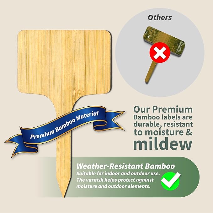 52-Piece Eco-Friendly Bamboo Plant Labels | Beautiful Natural Bamboo Garden - Image 3