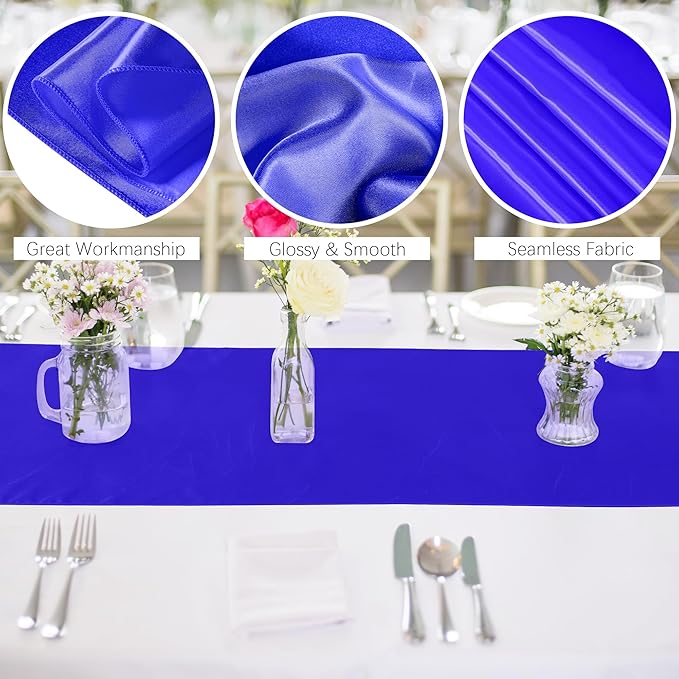 Aneco 12 Pack Satin Table Runner 12 x 108 Inch Dark Blue Long Wedding Satin - Image 3