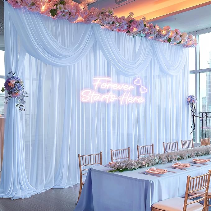 10ft x 10ft Baby Blue Backdrop Curtains, Wrinkle-Free Sheer Chiffon Fabric - Image 6