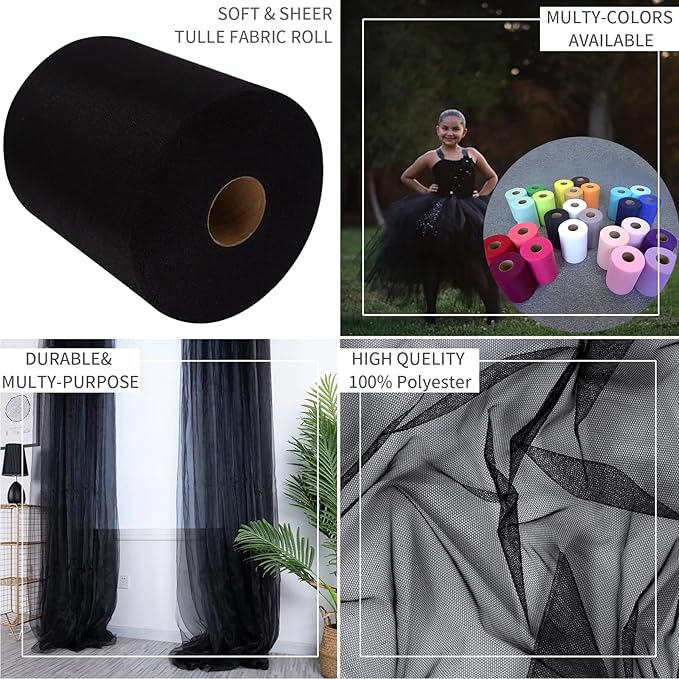 Black Tulle Fabric Rolls 6 Inch by 200 Yards Fabric Spool Tulle Ribbon - Image 7