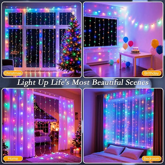 200 LED Rainbow Curtain String Lights 9.8 * 6.6FT Plug in Fairy - Image 3