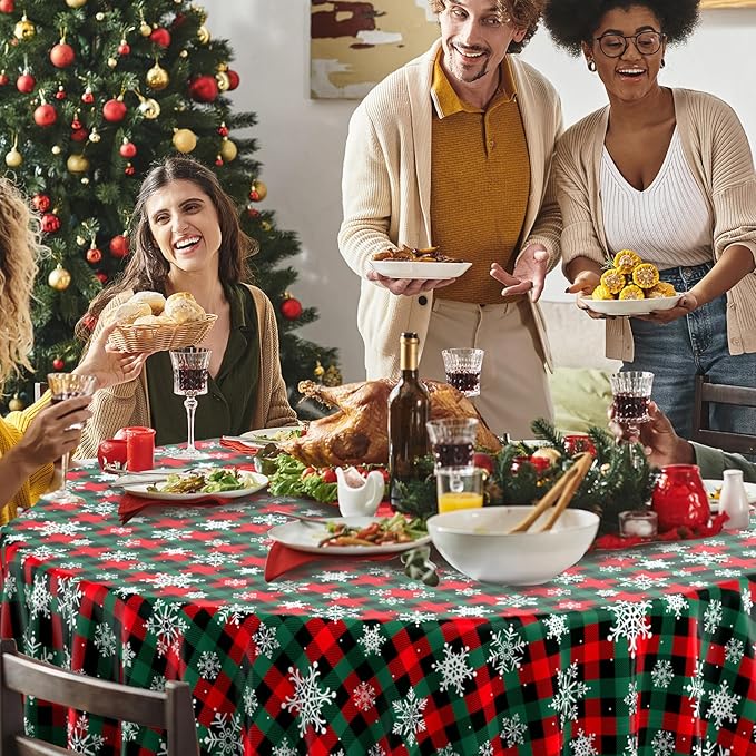 Jectivs 3Pcs Christmas Buffalo Plaid Snowflake Party Tablecloths Decorations - Image 6