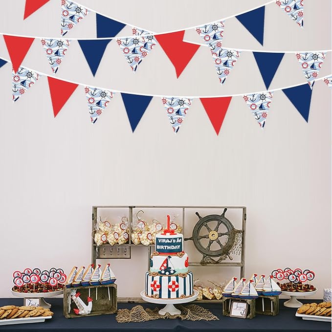 32Ft Nautical Party Decorations Red Blue White Nautical Themed Fabric Banner - Image 7