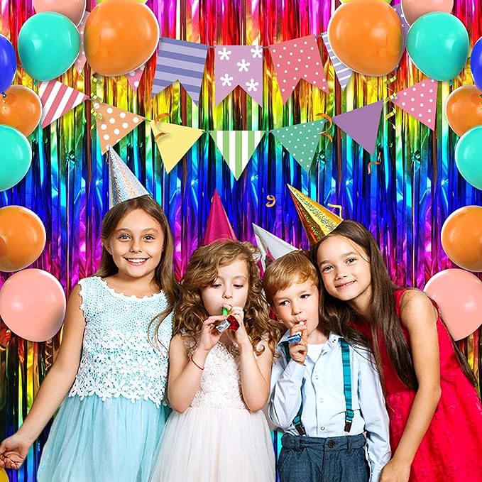 6 Pack Rainbow Foil Fringe Curtains Backdrop, 3.28 x 8.2 Ft Metallic Streamers - Image 4