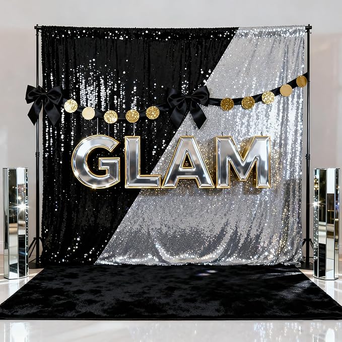 2FTx8FT Silver Glitter Sequin Curtain - Image 3