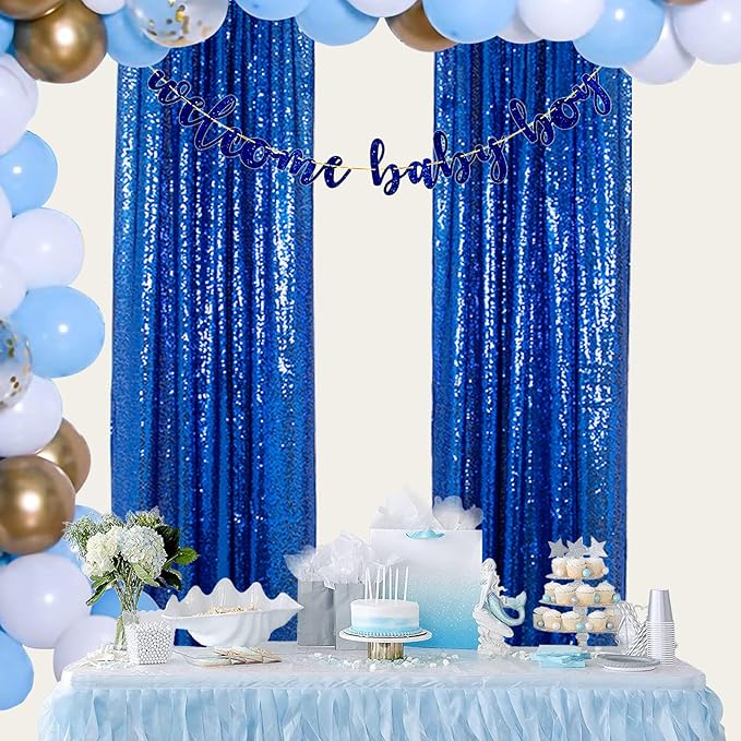 ShinyBeauty Royal Blue Sequin Curtains 2FTx8FT - Image 2