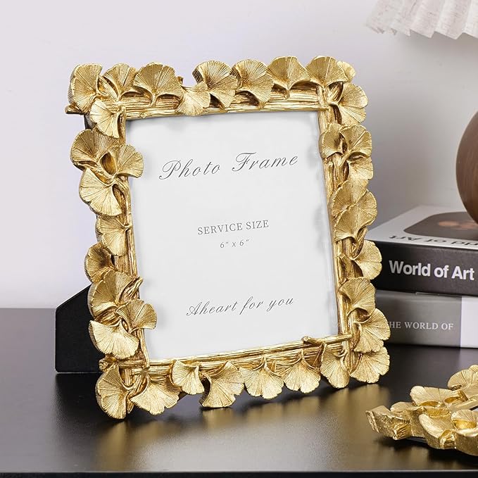 Cuspin Vintage Picture Frame 6x6 Gold Frames, Retro Design Home Decor - Image 2